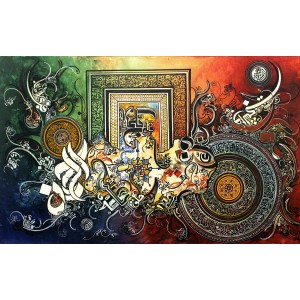 Bin Qalander, 30 x 48 Inch, Oil on Canvas, Calligraphy Painting, AC-BIQ-088
